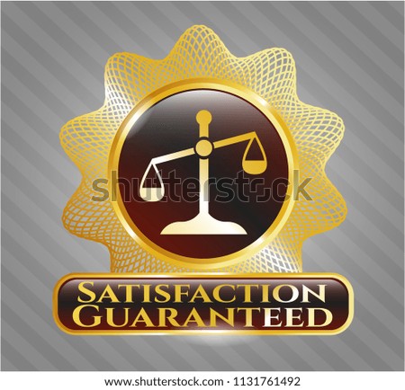  Gold shiny emblem with scale icon and Satisfaction Guaranteed text inside