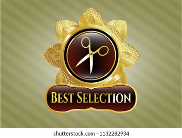  Gold shiny emblem with scissors icon and Best Selection text inside