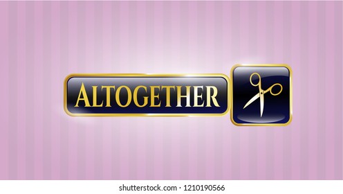  Gold shiny emblem with scissors icon and Altogether text inside