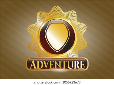  Gold shiny emblem with shield icon and Adventure text inside
