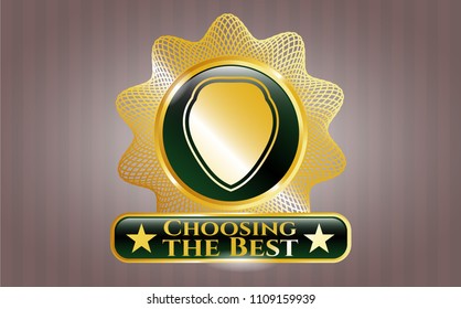  Gold shiny emblem with shield icon and Choosing the Best text inside