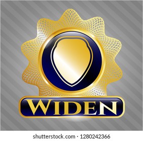  Gold shiny emblem with shield icon and Widen text inside