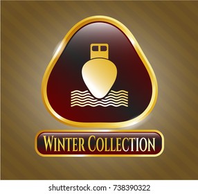  Gold shiny emblem with ship icon and Winter Collection text inside