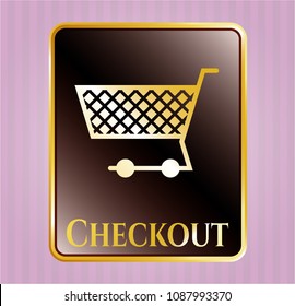  Gold shiny emblem with shopping cart icon and Checkout text inside