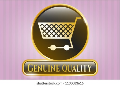  Gold shiny emblem with shopping cart icon and Genuine Quality text inside