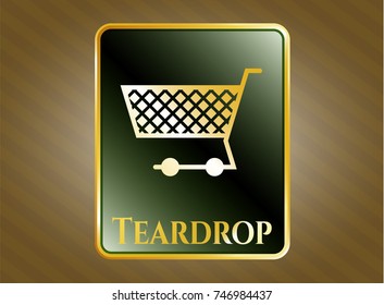  Gold shiny emblem with shopping cart icon and Teardrop text inside