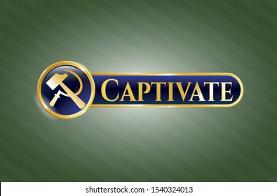  Gold shiny emblem with sickle and hammer icon and Captivate text inside