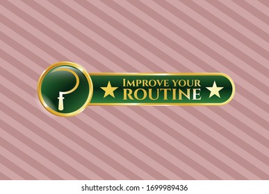  Gold shiny emblem with sickle icon and Improve your routine text inside