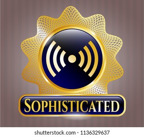  Gold shiny emblem with signal icon and Sophisticated text inside