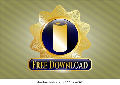  Gold shiny emblem with soda can icon and Free Download text inside