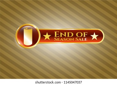  Gold shiny emblem with soda can icon and End of Season Sale text inside