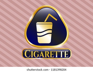  Gold shiny emblem with soda icon and Cigarette text inside