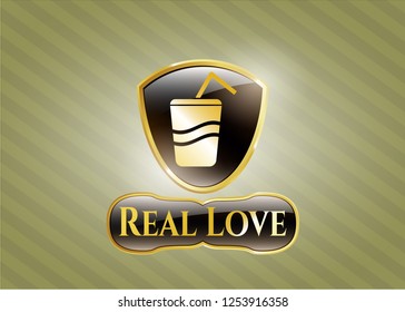  Gold shiny emblem with soda icon and Real Love text inside