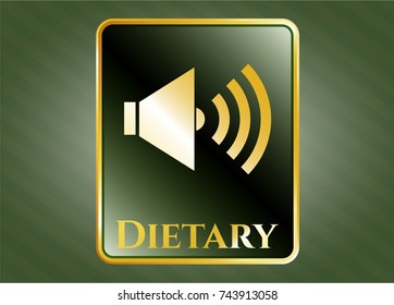  Gold shiny emblem with sound icon and Dietary text inside