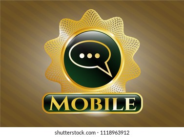  Gold shiny emblem with speech bubble icon and Mobile text inside