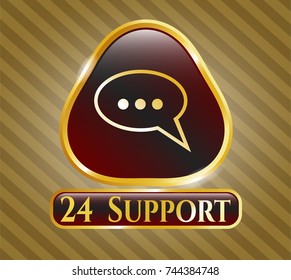  Gold shiny emblem with speech bubble icon and 24 Support text inside