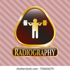  Gold shiny emblem with squat icon and Radiography text inside