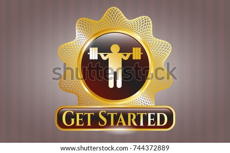  Gold shiny emblem with squat icon and Get Started text inside
