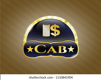  Gold shiny emblem with stack of coins icon and Cab text inside