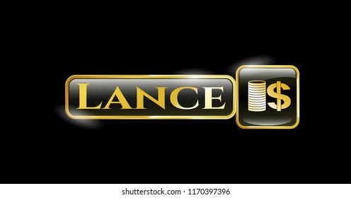  Gold shiny emblem with stack of coins icon and Lance text inside
