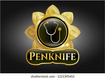  Gold shiny emblem with stethoscope icon and Penknife text inside