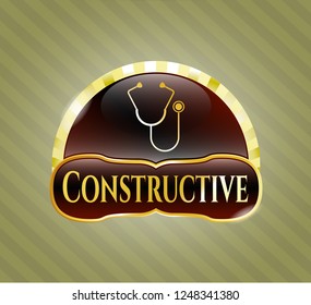  Gold shiny emblem with stethoscope icon and Constructive text inside