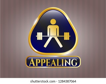  Gold shiny emblem with sumo deadlift icon and Appealing text inside