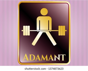  Gold shiny emblem with sumo deadlift icon and Adamant text inside