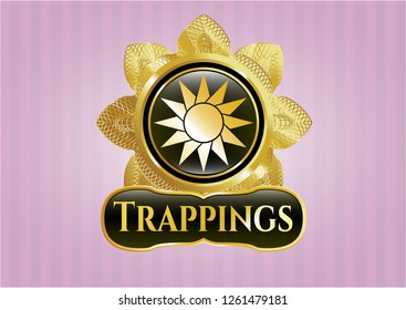  Gold shiny emblem with sun icon and Trappings text inside