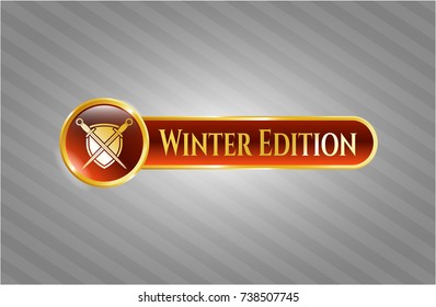  Gold shiny emblem with swords crossed with shield icon and Winter Edition text inside