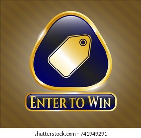  Gold shiny emblem with tag icon and Enter to Win text inside