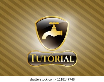  Gold shiny emblem with tap icon and Tutorial text inside