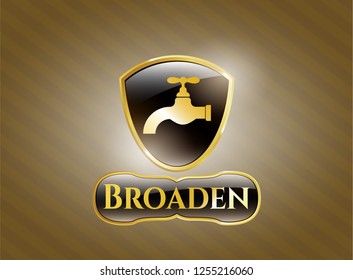  Gold shiny emblem with tap icon and Broaden text inside