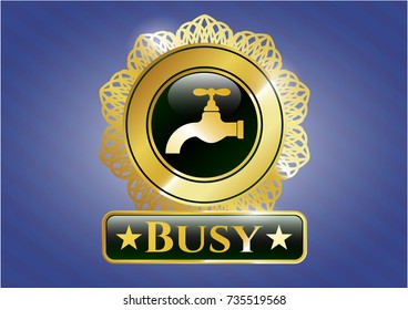  Gold shiny emblem with tap icon and Busy text inside