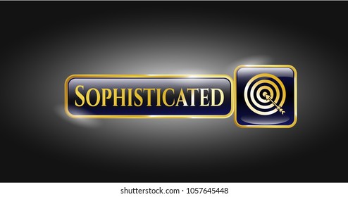  Gold shiny emblem with target, business icon and Sophisticated text inside