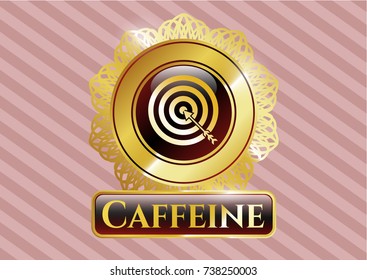  Gold shiny emblem with target, business icon and Caffeine text inside