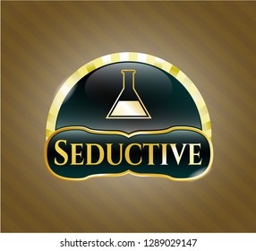 Gold shiny emblem with test tube icon and Seductive text inside