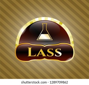  Gold shiny emblem with test tube icon and Lass  text inside