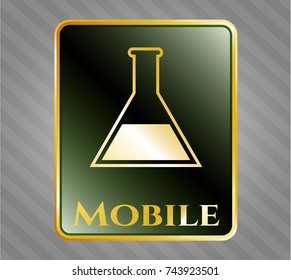  Gold shiny emblem with test tube icon and Mobile text inside