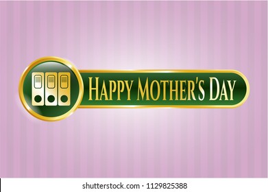  Gold shiny emblem with three folders icon and Happy Mother's Day text inside