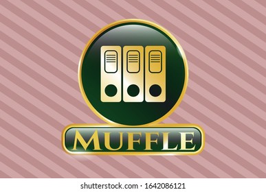  Gold shiny emblem with three folders icon and Muffle text inside