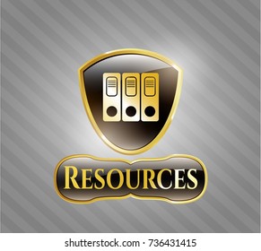  Gold shiny emblem with three folders icon and Resources text inside