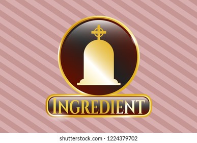  Gold shiny emblem with tombstone icon and Ingredient text inside