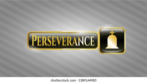 Gold shiny emblem with tombstone icon and Perseverance text inside