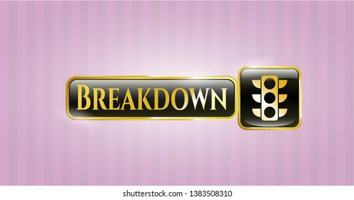  Gold shiny emblem with traffic light icon and Breakdown text inside