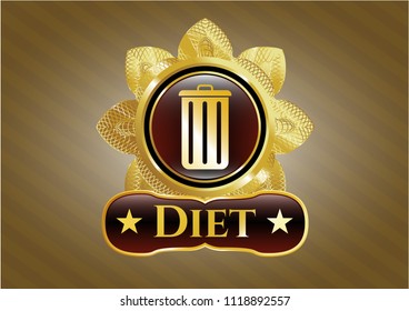  Gold shiny emblem with trash can icon and Diet text inside