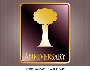  Gold shiny emblem with tree icon and Anniversary text inside