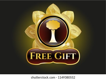  Gold shiny emblem with tree icon and Free Gift text inside