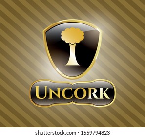  Gold shiny emblem with tree icon and Uncork text inside