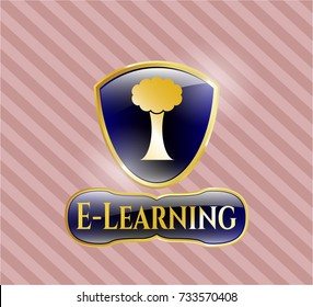  Gold shiny emblem with tree icon and E-Learning text inside